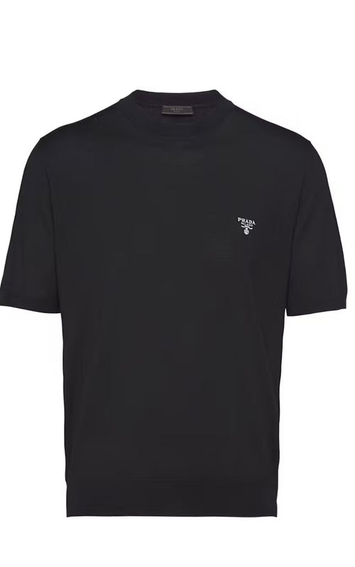 Prada Cotton T-Shirt Black Logo wool short sleeved shirt